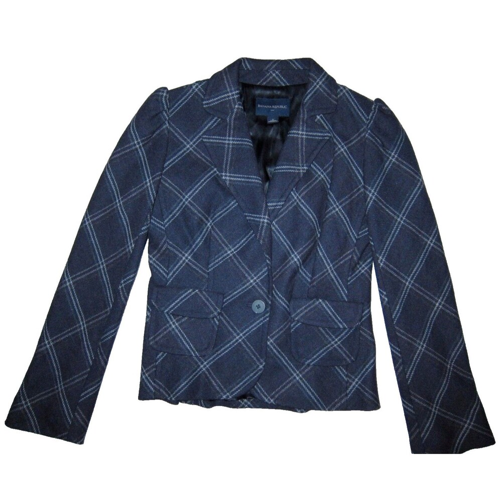 Banana Republic dark purple plaid wool blend 1 button blazer, ladies' size 0
